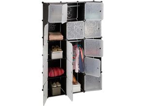 4052025956301 - Relaxdays - Regalsystem Kleiderschrank mit 11 Fächern Garderobe mit 2 Kleiderstangen diy Kunststoff Steckregal schwarz