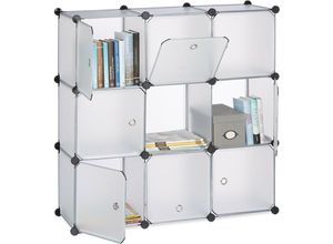 4052025956578 - Regalsystem mit Türen Raumteiler Kunststoff Standregal 9 Fächer Badregal hbt 95 x 95 x 32 cm transparent - Relaxdays