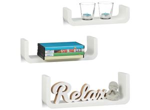 4052025960506 - Relaxdays - Wandregal 3er Set dekorative U-form Wandboards kleine Holz-Regalbretter 10 cm tief bis 40 cm breit weiß