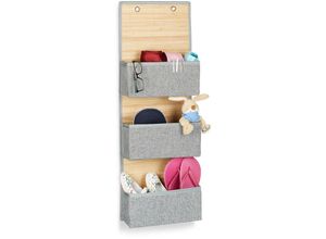 4052025960964 - Hängeaufbewahrung Bad und Flur 3 Fächer Türgarderobe 94 x 33 x 12 cm h x b x t Bambus und Stoff grau - Relaxdays