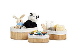 4052025961404 - Relaxdays - Regalkorb Set Bambus oval 3 runde Aufbewahrungsboxen 125 x 32 x 22 cm HxBxT für Regal und Schrank natur