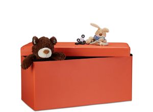 4052025963996 - Faltbare Sitzbank 38 x 76 x 38 cm HxBxT 2-Sitzer m Stauraum Kunstleder Sitzhocker 300 kg belastbar orange - Relaxdays