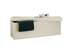 4052025964061 - Faltbare Sitzbank HxBxT 38 x 114 x 38 cm xl Kunstleder Sitztruhe Aufbewahrungsbox mit viel Stauraum creme - Relaxdays