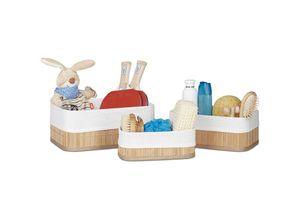 4052025964160 - Aufbewahrungskorb 3er Set Stoffbezug Bambus rechteckig Bad Accessoires Spielzeug Allzweckkorb natur - Relaxdays