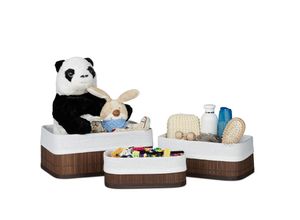 4052025964184 - Relaxdays - Aufbewahrungskorb 3er Set Stoffbezug Bambus rechteckig Bad Accessoires Spielzeug Allzweckkorb braun