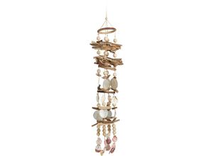 4052025964337 - Windspiel mit Muscheln maritimes Holz Klangspiel für Balkon Garten-Deko Capizmuschel Mobile 107 cm natur - Relaxdays