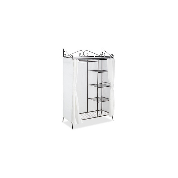 4052025964832 - Relaxdays - Metall Garderobe country 172 x 105 x 45 cm HxBxT Landhausstil Kleiderschrank mit Stoffvorhang schwarz-weiß 4052025964832 - Relaxdays - Metall Garderobe country 172 x 105 x 45 cm HxBxT Landhausstil Kleiderschrank mit Stoffvorhang schwarz-weiß