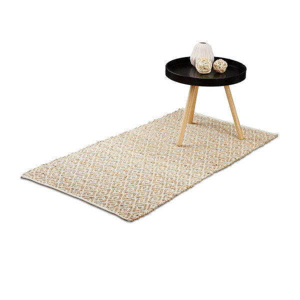 4052025964900 - Läufer Jute & Baumwolle 70x140 cm Teppich für Flur Küche Schlafzimmer rutschfest Karomuster hellbraun - Relaxdays