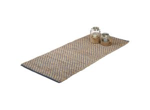 4052025964917 - Relaxdays Teppich Jute 80x200 cm handgewebter Teppichläufer Karomuster Läufer Flur Wohnzimmer Küche natur blau