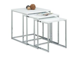 4052025964955 - Beistelltische 3er Set Couchtisch Holz Metall Satztische modernes Design HxBxT ca 42 x 40 x 40 cm weiß - Relaxdays