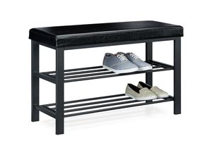 4052025965143 - Schuhbank offen für 6-8 Paar Schuhe Schuhregal zum Sitzen Polsterung aus Kunstleder HxBxT 49 x 81 x 31 cm auf 2 Etagen schwarz - Relaxdays