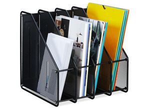 4052025965662 - Relaxdays - Stehsammler A4 4 Fächer Mesh-Design hbt 315x32x29 cm Büro & Home-Office Stehordner Metall schwarz