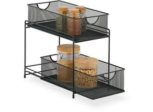 4052025965709 - Küchen Organizer 2 Ausziehkörbe Etagenregal aus Metall h x b x t 32 x 19 x 355 cm Bad Organizer schwarz - Relaxdays