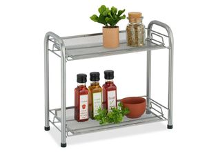 4052025965754 - Gewürzregal 2 Ebenen Tischregal für Küche & Bad Gewürze Make-Up Parfüm Etagenregal aus Metall silber - Relaxdays