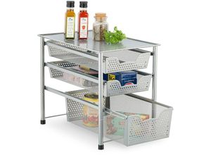 4052025965792 - Schubladenregal stapelbarer Büro Organizer 3 Ausziehkörbe Metall Küche Bad hbt 35x28x425 cm silber - Relaxdays