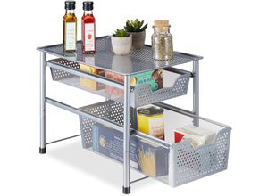 4052025965815 - Schubladenregal stapelbarer Büro Organizer 2 Ausziehkörbe hbt 30x28x425 cm Metall Küche Bad Silber - Relaxdays