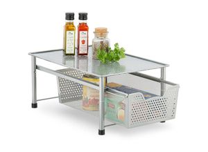 4052025965839 - Relaxdays Schubladenregal stapelbarer Büro Organizer Metall Küche Bad Ausziehkorb HBT 19 x 28 x 425 cm silber