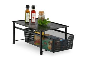 4052025965846 - Relaxdays - Schubladenregal stapelbarer Büro Organizer Metall Küche Bad Ausziehkorb hbt 19 x 28 x 425 cm schwarz