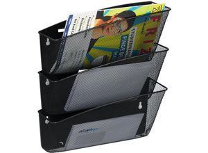 4052025966027 - Zeitschriftenhalter Wand 3er Set Zeitungsablage Wandfächer hbt 39x36x12 cm Magazinhalter Metall schwarz - Relaxdays