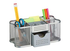 4052025966034 - Relaxdays - Schreibtisch Organizer Büro Organizer mit Stiftehalter & Schublade Metall hbt 10 x 235 x 115 cm silber