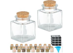 4052025966102 - Gewürzgläser 20er Set Gewürzdosen Glas 50 ml mit Etiketten Stift & Trichter Korkdeckel transparent natur - Relaxdays