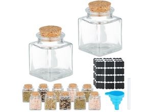 4052025966119 - Relaxdays - Gewürzgläser 12er Set Gewürzdosen Glas 50 ml mit Etiketten Stift & Trichter Korkdeckel transparent natur