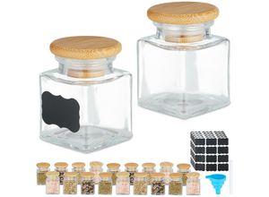 4052025966126 - Gewürzgläser 20er Set Gewürzdosen Glas 50 ml mit Etiketten Stift & Trichter Bambus transparent natur - Relaxdays