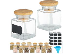 4052025966133 - Gewürzgläser 16er Set Gewürzdosen Glas 50 ml mit Etiketten Stift & Trichter Bambus transparent natur - Relaxdays