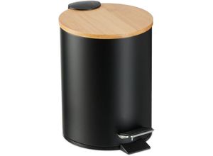 4052025966362 - Kosmetikeimer 3 Liter Absenkautomatik entnehmbarer Inneneimer Bad Mülleimer Metall Bambusdeckel schwarz - Relaxdays 4052025966362 - Kosmetikeimer 3 Liter Absenkautomatik entnehmbarer Inneneimer Bad Mülleimer Metall Bambusdeckel schwarz - Relaxdays