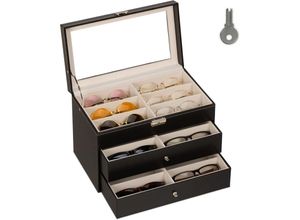 4052025966652 - Relaxdays - Brillenbox 18 Brillen Lederoptik Samtbezug Glasfenster HxBxT 225 x 335 x 19 cm Brillenkoffer schwarz