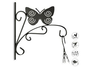 4052025971038 - Relaxdays Blumenhaken mit Schmetterling Blumenampelhalter für Wand Metall Garten-Deko HxBxT 30 x 275 x 2cm schwarz