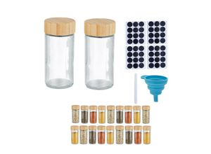 4052025973216 - Gewürzgläser 20er Set Streueinsatz Gewürzdosen Glas & Bambus Etiketten Stift & Trichter transparent natur - Relaxdays