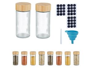 4052025973223 - Gewürzgläser 10er Set Streueinsatz Gewürzdosen Glas & Bambus Etiketten Stift & Trichter transparent natur - Relaxdays