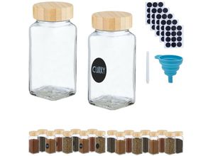 4052025973261 - Gewürzgläser 20er Set Streueinsatz Gewürzdosen Glas 120 ml Etiketten Stift & Trichter transparent natur - Relaxdays