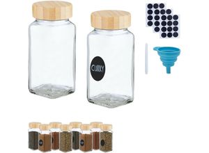 4052025973278 - Relaxdays - Gewürzgläser 10er Set Streueinsatz Gewürzdosen Glas 120 ml Etiketten Stift & Trichter transparent natur