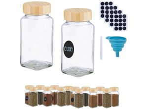 4052025973285 - Gewürzgläser 16er Set Streueinsatz Gewürzdosen Glas 120 ml Etiketten Stift & Trichter transparent natur - Relaxdays