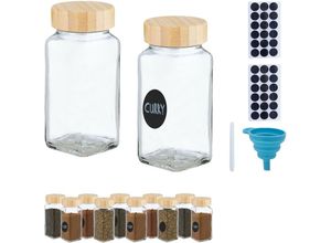 4052025973292 - Gewürzgläser 12er Set Streueinsatz Gewürzdosen Glas 120 ml Etiketten Stift & Trichter transparent natur - Relaxdays