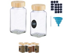 4052025973308 - Relaxdays Gewürzgläser 8er Set Streueinsatz Gewürzdosen Glas 120 ml Etiketten Stift & Trichter transparent natur