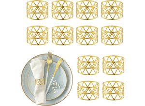 4052025973360 - Serviettenringe 12er Set geometrisch HxD 3x45 cm Serviettenhalter Papier- und Stoffservietten gold - Relaxdays