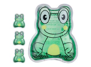 4052025973889 - Relaxdays - Kühlpads Kinder 4er Set Kalt Warm Kompresse Frosch h x b 11 x 9 cm Kühlkissen Gel Mini Kühlpack grün