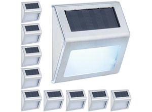 4052025974367 - Solarlampen für Wand 10er Set Hauseingang & Garten led Außenleuchte IP44 Edelstahl weißes Licht silber - Relaxdays