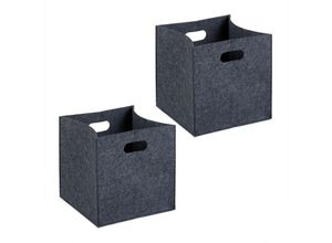 4052025974831 - Aufbewahrungsbox 2er Set faltbare Regalboxen hbt 30x30x30 cm Grifflöcher Faltboxen aus Filz anthrazit - Relaxdays