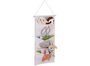 4052025976842 - Relaxdays - Hängeorganizer Kinder Hasen-Motiv Wandorganizer Kinderzimmer 3 Fächer Stoff h x b 82 x 335 cm bunt