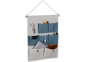 4052025976866 - Hängeorganizer 7 Fächer 2 Haken Baumwolle HxB 60x39 cm Bad Flur Büro Organizer zum Hängen creme blau - Relaxdays