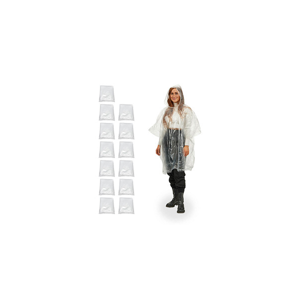 4052025977016 - relaxdays unisex Einweg-Regenponcho transparent Einheitsgröße 13 St