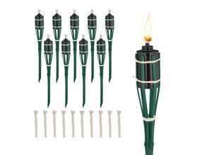 4052025977085 - Gartenfackeln für draußen 10er Set 50 cm Bambusfackeln Gartenparty Deko Ölfackeln mit Ersatzdocht grün - Relaxdays