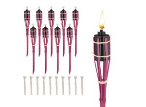 4052025977092 - Gartenfackeln für draußen 10er Set 50 cm Bambusfackeln Gartenparty Deko Ölfackeln mit Ersatzdocht pink - Relaxdays