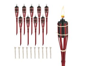 4052025977115 - Gartenfackeln für draußen 10er Set 50 cm Bambusfackeln Gartenparty Deko Ölfackeln mit Ersatzdocht rot - Relaxdays