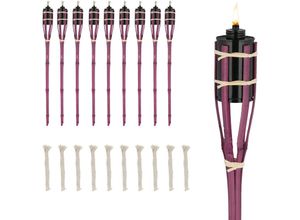 4052025977153 - Gartenfackeln 10er Set Bambus Höhe 70 cm Ölfackeln für draußen Outdoor Fackeln mit Ersatzdocht pink - Relaxdays