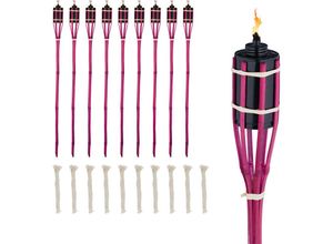 4052025977191 - Gartenfackeln 10er Set Bambus Ölfackeln für draußen Outdoor Fackeln mit Ersatzdocht Höhe 90 cm pink - Relaxdays